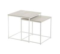 LOLAhome - Set 2 Mesas de Centro, Mesa Nido Pequeña para Salón o Comedor OficinaMesita Auxiliar Cuadrada SofáMadera y Metal Blanco