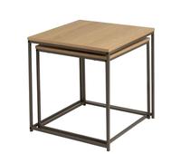 LOLAhome - Set 2 Mesas de Centro, Mesa Nido Pequeña para Salón o Comedor OficinaMesita Auxiliar Cuadrada SofáMadera y Metal Moka