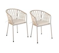 LOLAhome Set 2 Sillas de Jardín Myra de Acero y Cuerda Trenzada Color Limo, 52x51x80 cm, Cojín Incluido, Ergonómica, Diseño Elegante y Resistentes, Patas Desmontables Uso Exterior