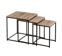LOLAhome - Set 3 Mesas de Centro, Mesa Nido Pequeña para Salón o Comedor OficinaMesita Auxiliar Cuadrada SofáMadera y Metal Natural y Negro