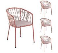 LOLAhome Set 4 Sillas de Jardín Myra de Acero y Cuerda Trenzada Color Teja, 52x51x80 cm, Cojín Incluido, Ergonómica, Diseño Elegante y Resistentes, Patas Desmontables Uso Exterior