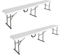 LolaHome Set de 2 bancos de jardín plegables de HDPE y acero blancos