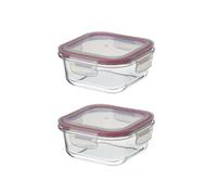 LOLAhome Set de 2 fiambreras de cristal con tapa hermética de 530 ml. Juego de 2 recipientes herméticos de vidrio de borosilicato transparente apto para microondas, horno hasta 400ºC y congelador.