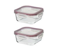 LOLAhome Set de 2 fiambreras de cristal con tapa hermética de 800 ml. Juego de 2 recipientes herméticos de vidrio de borosilicato transparente apto para microondas, horno hasta 400ºC y congelador.