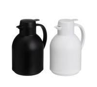 LOLAhome - Set de 2 jarras termo con asa y dosificador de plástico y vidrio de 1L blanco y negro. Ideales para oficina o casa, mantienen frío 12h y calor 6h con tapa hermética anti-fugas