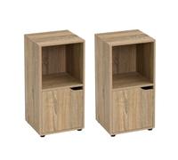 LOLAhome Set de 2 mesitas de Noche1 Puerta, Estantería de Madera, Librería con Puertas y Compartimentos Abiertos, Mueble almacenaje, Color Natural de 30x29x61 cm para para Dormitorio, Salón, Oficina