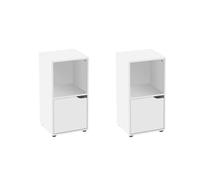 LOLAhome - Set de 2 Mesitas de Noche 1 Puerta, Estantería de Madera, Librería con Puertas y Compartimentos Abiertos, Mueble almacenaje, Color Blanco de 60x30x29 cm
