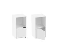LOLAhome Set de 2 Mesitas de Noche 1 Puerta, Estantería de Madera, Librería con Puertas y Compartimentos Abiertos, Mueble almacenaje, Color Blanco de 60x30x29 cm
