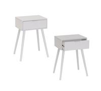 LOLAhome Set de 2 mesitas de Noche Blancas con 1 cajón y Patas Altas de Madera de Pino (45x59x35cm). Mesillas de Estilo nórdico para dormitorios y Espacios pequeños. Soporta 15 kg.