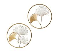 LOLAhome Set de 2 Murales de Hojas de metal, Decoración de Pared Hojas para Dormitorio, Sala de Estar, Oficina (Dorado)