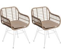 LolaHome Set de 2 sillas de jardín con brazos Ariki de rattan y acero blancas