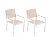 LOLAhome Set de 2 Sillas Thais de Aluminio Blanco y Textileno Beige, Elegantes, Apilables, Ligeras y Resistentes, Tratamiento anticorrosión para Exteriores, de 56x56x86 cm