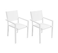 LOLAhome Set de 2 Sillas Thais de Aluminio Blanco y Textileno Blanco, Elegantes, Apilables, Ligeras y Resistentes, Tratamiento anticorrosión para Exteriores, de 56x56x86 cm