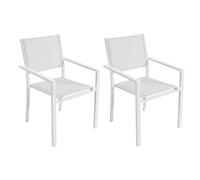LOLAhome Set de 2 Sillas Thais de Aluminio Blanco y Textileno Gris, Elegantes, Apilables, Ligeras y Resistentes, Tratamiento anticorrosión para Exteriores, de 56x56x86 cm