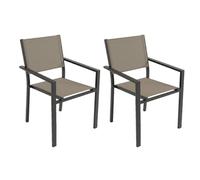 LOLAhome Set de 2 Sillas Thais de Aluminio Grafito y Textileno Topo, Elegantes, Apilables, Ligeras y Resistentes, Tratamiento anticorrosión para Exteriores, de 56x56x86 cm