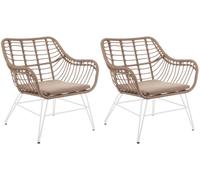 LolaHome Set de 2 sillones de jardín de 1 plaza Ariki de rattan y acero blanco