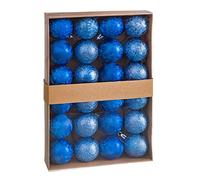 LOLAhome Set de 24 Bolas de Navidad combinadas de plástico Azules de Ø 4 cm