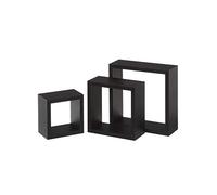 LOLAhome Set de 3 Estante Cubo de Madera MDF Negro contemporáneo