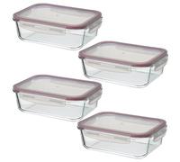 LOLAhome Set de 4 fiambreras de cristal con tapa hermética de 1500 ml. Juego de 4 recipientes herméticos de vidrio de borosilicato transparente apto para microondas, horno hasta 400ºC y congelador.