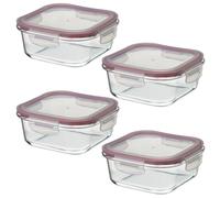 LOLAhome Set de 4 fiambreras de cristal con tapa hermética de 800 ml. Juego de 4 recipientes herméticos de vidrio de borosilicato transparente apto para microondas, horno hasta 400ºC y congelador.