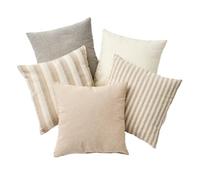 LOLAhome Set de 5 Cojines de Rayas Beige de algodón Natural de 45x45 cm