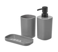 LOLAhome Set de dispensador, jabonera y portacepillos de plástico Gris