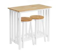 LOLAhome - Set Mesa y 2 Taburetes de Cocina Madera Natural y MDF Blanco, 80x40x76cm. Conjunto Estilo Nórdico para Desayuno o Escritorio Portátil, Ideal para Espacios Pequeños y Apartamentos.