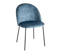 LOLAhome Silla Comedor Gina Óvalo, Terciopelo Azul, Ergonómica, Patas Metálicas Negras con Niveladores, Uso Doméstico y Hostelería (54x51x80 cm)