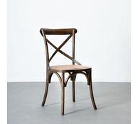 LOLAhome - Silla de Comedor Aspas de Madera de Olmo Color marrón Oscuro con Asiento de ratán Trenzado en Tono Natural