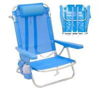 LOLAhome Silla Playa Plegable Mochila con Cojín y Reclinable, Azul | Abatible 4 posiciones, Ligera de Aluminio. Respaldo-asiento textileno transpirable. De 61 x 47 x 80 cm. Tubo de 22 mm.