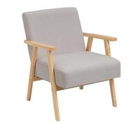 LOLAhome - Sillón butaca Beige de Lino con Brazos de Madera, diseño ergonómico, cómodo y Elegante. Ideal para ambientes Modernos, rústicos o Minimalistas.