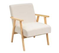 LOLAhome - Sillón butaca tapizada en Chenilla Blanca con Brazos de Madera, diseño ergonómico, cómodo y Elegante. Ideal para ambientes Modernos, rústicos o Minimalistas.