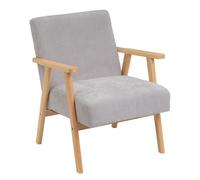 LOLAhome - Sillón butaca tapizada en Chenilla Gris con Brazos de Madera, diseño ergonómico, cómodo y Elegante. Ideal para ambientes Modernos, rústicos o Minimalistas.