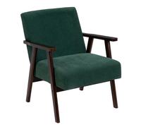 LOLAhome - Sillón butaca tapizada en Chenilla Verde Oscuro con Brazos de Madera, diseño ergonómico, cómodo y Elegante. Ideal para ambientes Modernos, rústicos o Minimalistas.