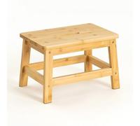 LOLAhome Taburete Escalón de Madera de Bambú Natural con Asa Integrada y Protección Anti-Rayaduras en Las Patas de 38x26x25 cm y Resistencia de 150 kg para Cocina y Baño.