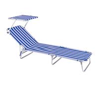 LOLAhome Tumbona Jardín Exterior con Parasol, Ligera Plegable y Reclinable | De 190x58x25 cm. Reclina 3 posiciones. Para Playa Camping Piscina Terraza o Jardín Azul y blanco