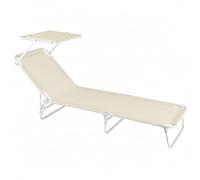 LOLAhome Tumbona Jardín Exterior con Parasol, Ligera Plegable y Reclinable | De 190x58x25 cm. Reclina 3 posiciones. Para Playa Camping Piscina Terraza o Jardín Beige