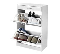 LOLAhome - Zapatero Estrecho para recibidor o Pasillo con 1 cajón y 2 Puertas para 8 Pares de Zapatos de Tablero Laminado Blanco de 60x24x80 cm