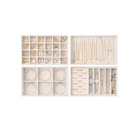 Lolalet Insertos para Cajón de Joyas, Bandejas Apilables de Terciopelo, Juego de Organizadores y Expositores para Collares, Pulseras, Aretes, Anillos, Cadenas, Brazaletes, Relojes - Beige, Juego de 4