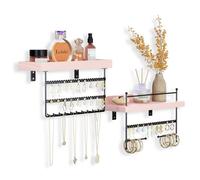 Lolalet Juego de 2 Organizador para Joyas Montado en Pared, Soporte de Joyería Estante Colgante para Pendientes Pulseras Collares Perfume Pintalabios Anillos para Mujeres y Chicas -Rosa
