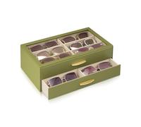 Lolalet Organizador de Gafas de Sol 2 Niveles 12 Gafas - Estuche de PU con Tapa Transparente, Ideal para Mujer, para Exhibir, Proteger tu Colección en Casa o como Regalo - Verde