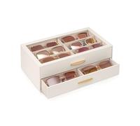 Lolalet Organizador de Gafas de Sol 2 Niveles 12 Gafas - Estuche de PU con Tapa Transparente, Ideal para Mujer, para Exhibir, Proteger tu Colección en Casa o como Regalo - Crema