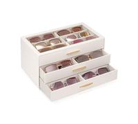 Lolalet Organizador de Gafas de Sol 3 Niveles 18 Gafas - Estuche de PU con Tapa Transparente, Ideal para Mujer, para Exhibir, Proteger tu Colección en Casa o como Regalo - Crema