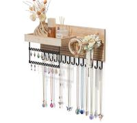 Lolalet Organizador para Joyas Montado en Pared, Soporte de Joyería Estante para Colgar en la Pared Ganchos pa para Pendientes Pulseras Collares Anillos para Mujeres y Chicas -Natural