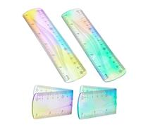LOLANIUT 2 reglas flexibles de 15 cm, lineales flexibles con reglas de plástico transparente y bolígrafo multicolor con diseño de panda multicolor para escuela, oficina, aprendizaje, dibujo