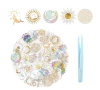 LOLANIUT 50 Pegatinas Aesthetic Transparentes Doradas, Stickers Cosmos Luna Estrellas en PET Impermeable para Portátil Laptop Diario Maleta, con Pinzas