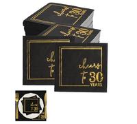 LOLANIUT 50 Piezas Servilletas de Papel para 30° Cumpleaños, Diseño Elegante en Negro y Oro, 3 Capas, Servilletas Descartables para Decoración de Mesa, 30 Años Servilleta Papel Decoradas Cumpleaños