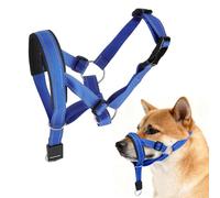 LOLANIUT Bozal para Perros Grandes Ajustable de Nylon Transpirable Azul - Control y Seguridad Antitirones para Labrador, Pastor Alemán y Golden Retriever para Entrenamiento y Paseo Diario (L)