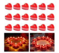 LOLANIUT Velas de Té con Forma de Corazón Rojas 18 Piezas Cera Vegetal para San Valentín Boda Aniversario Cena Romántica Decoración de Mesa