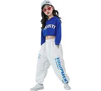 LOLANTA 2 Piezas de Ropa de Baile Callejero para niña Hip Hop, Sudadera Corta + Pantalones de chándal, Azul, 6-7 años, 130